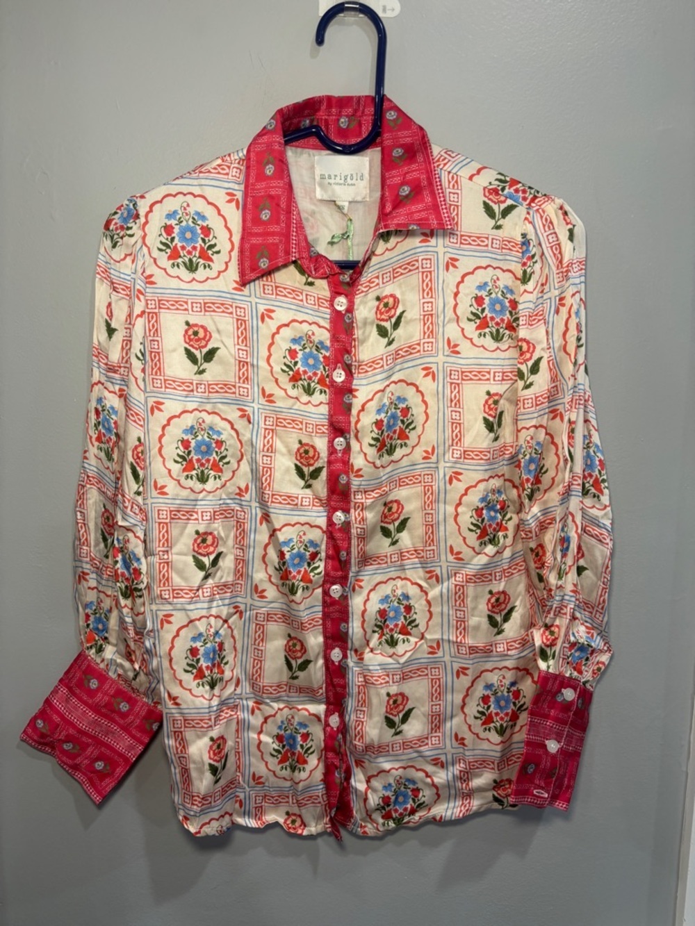 NWT Marigold by Victoria Dunn Vintage Inspired Button Down Blouse Cotton Floral